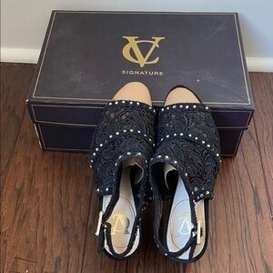 Signature Black Lace Heels with Cream Accents